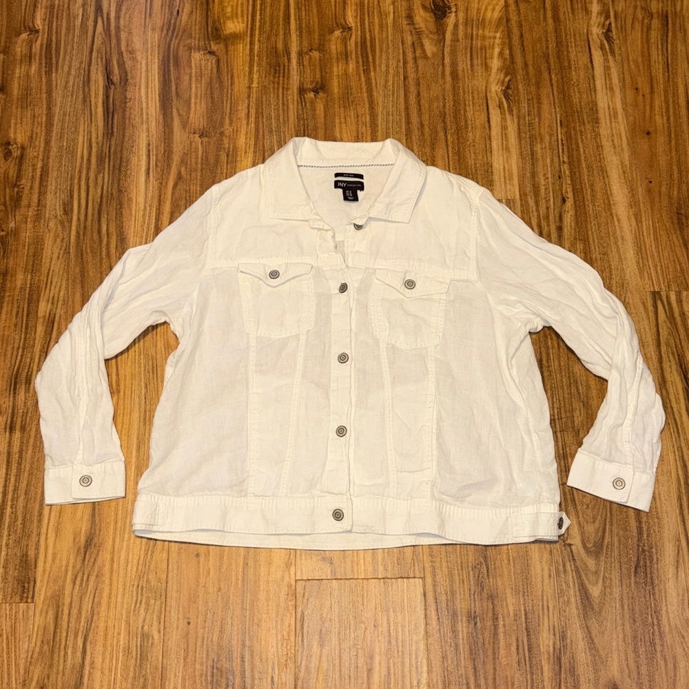 Jones New York women 1x xl 16 18 Jacket coat white linen spring summer casual - Picture 2 of 8